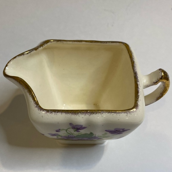 Vtg James Kent Bone China Cream, Sugar and Tray to Hold Both Purple Flowers - Picture 8 of 14